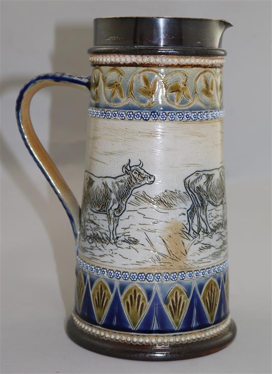 A Doulton Lambeth jug, decorated by Hannah Barlow 9.5in.